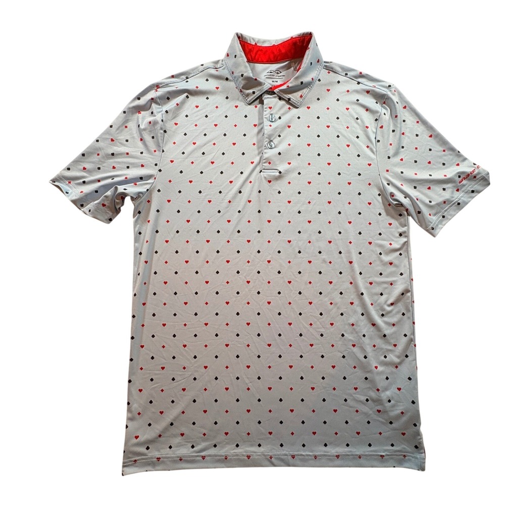 Snake Eyes Mens Golf Polo Shirt Medium Blue Playing Card Suits Hearts Spades M